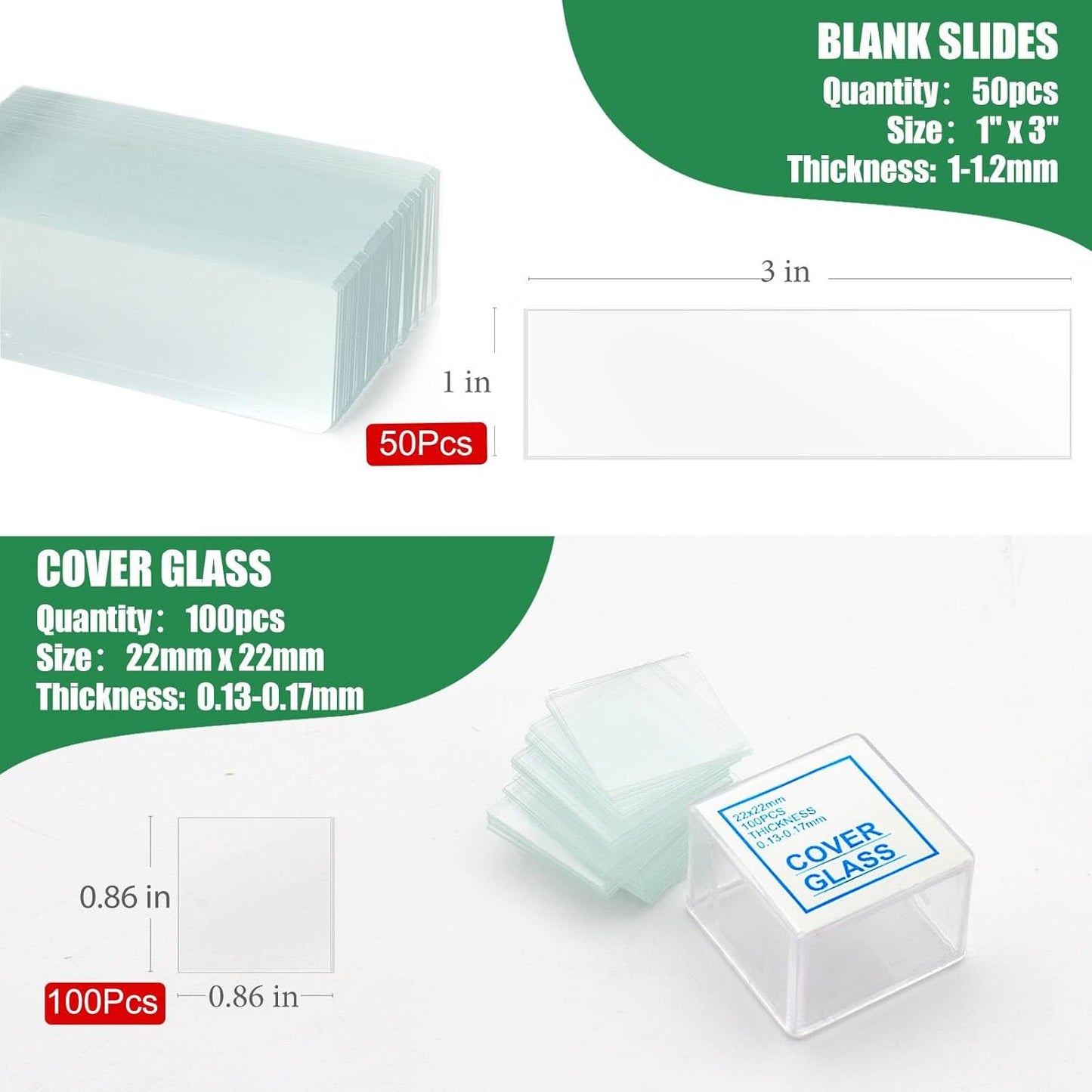 Microscope Slides, Pre-Cleaned Ultra-Clear Blank Microscope Slides and Covers – 50 Slides, 100 Coverslips, 45° Ground Edged Optical Glass Slides for Microscope, Perfect for Classroom & Lab Use