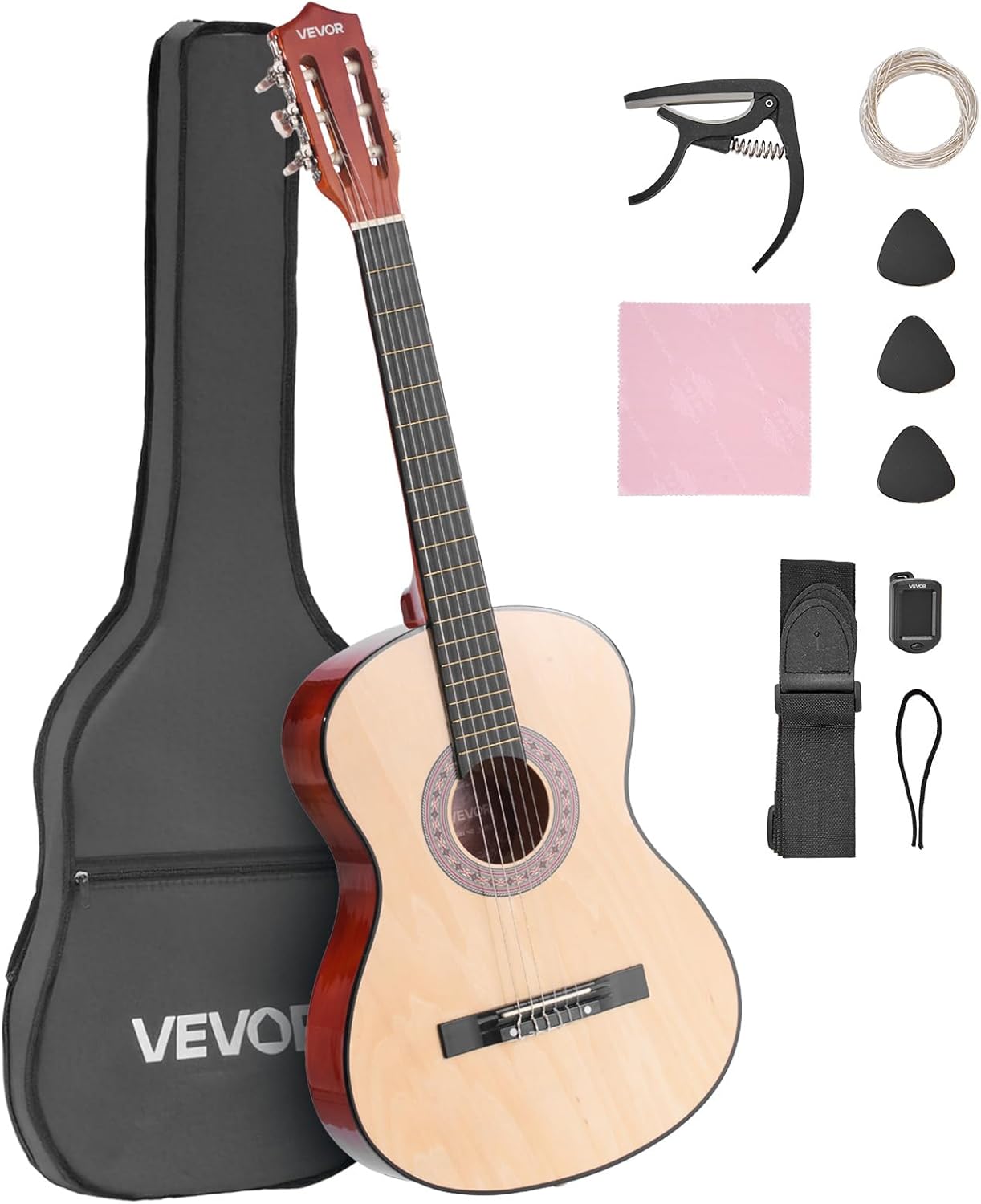 VEVOR Acoustic Guitar, Classical Guitar Starter Kit for Beginners, with Nylon Strings, Basswood Guitar, for Kids Adults Girls Boys Students