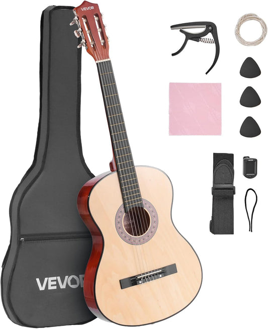 VEVOR Acoustic Guitar, Classical Guitar Starter Kit for Beginners, with Nylon Strings, Basswood Guitar, for Kids Adults Girls Boys Students