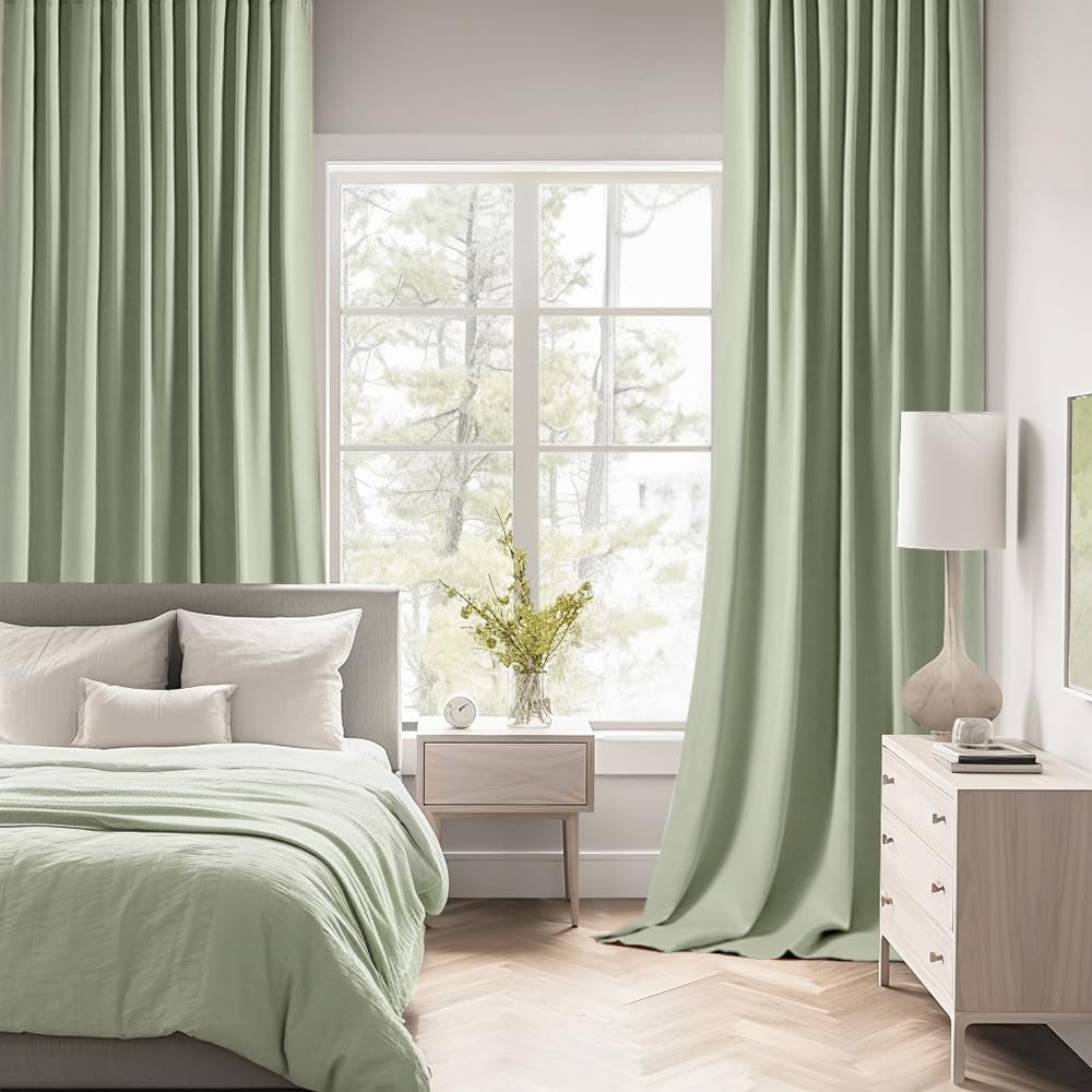 MIULEE Back Tab Sage Green Curtains 102 Inch Long 2 Panels Set for Living Room Bedroom, Rod Pocket/Pinch Pleated Light Blocking Thermal Insulated Room Darkening Floor to Ceiling Blackout Drapes