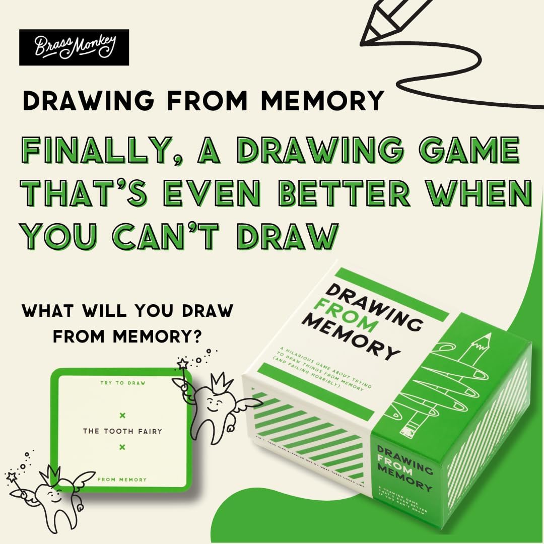 Brass Monkey Drawing from Memory - Social Party Game with 300+ Game Card Prompts for Drawing from Memory