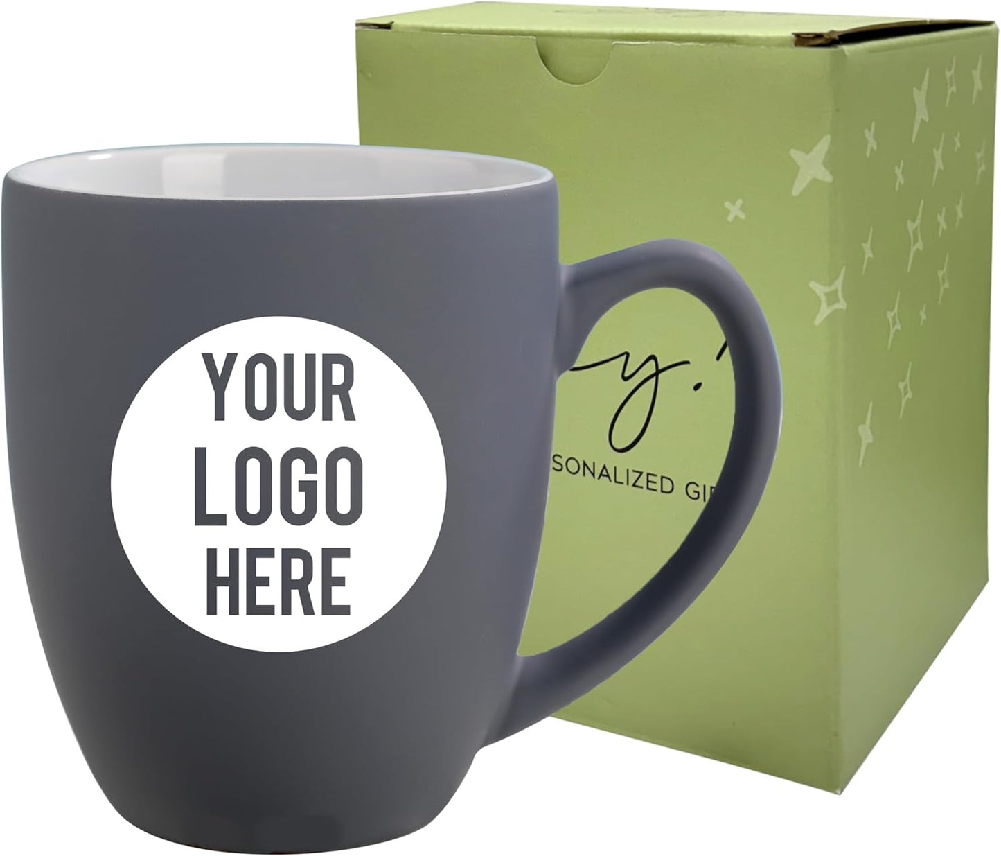 Personalized Coffee Mug Engraved with your Custom Logo - Customized Coffee Mugs, Hot Chocolate Mug, Birthday Gift, Retirement Gift (Engraved Custom Logo, Matte Grey)