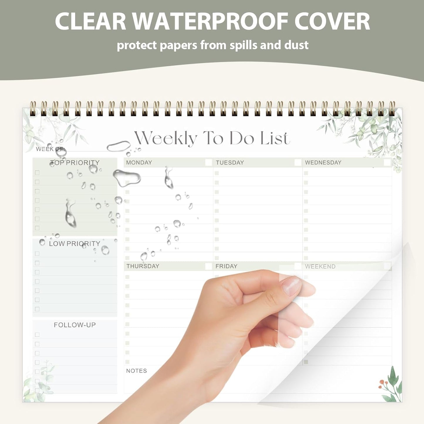 Weekly To Do List Notepad, Undated Planner with 52 Sheets (8.5''x11''), Desk Weekly Planner for Women & Man, Home School & Work (D-Leaf)