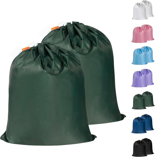 Polecasa Small Heavy Duty Laundry Bag with 130gsm Tear Resistant Fabric and Handles, Easy to Carry Durable Dirty Clothes Drawstring Bag, Perfect for College Dorm, Travel 2 Pack 21”x24”, Green