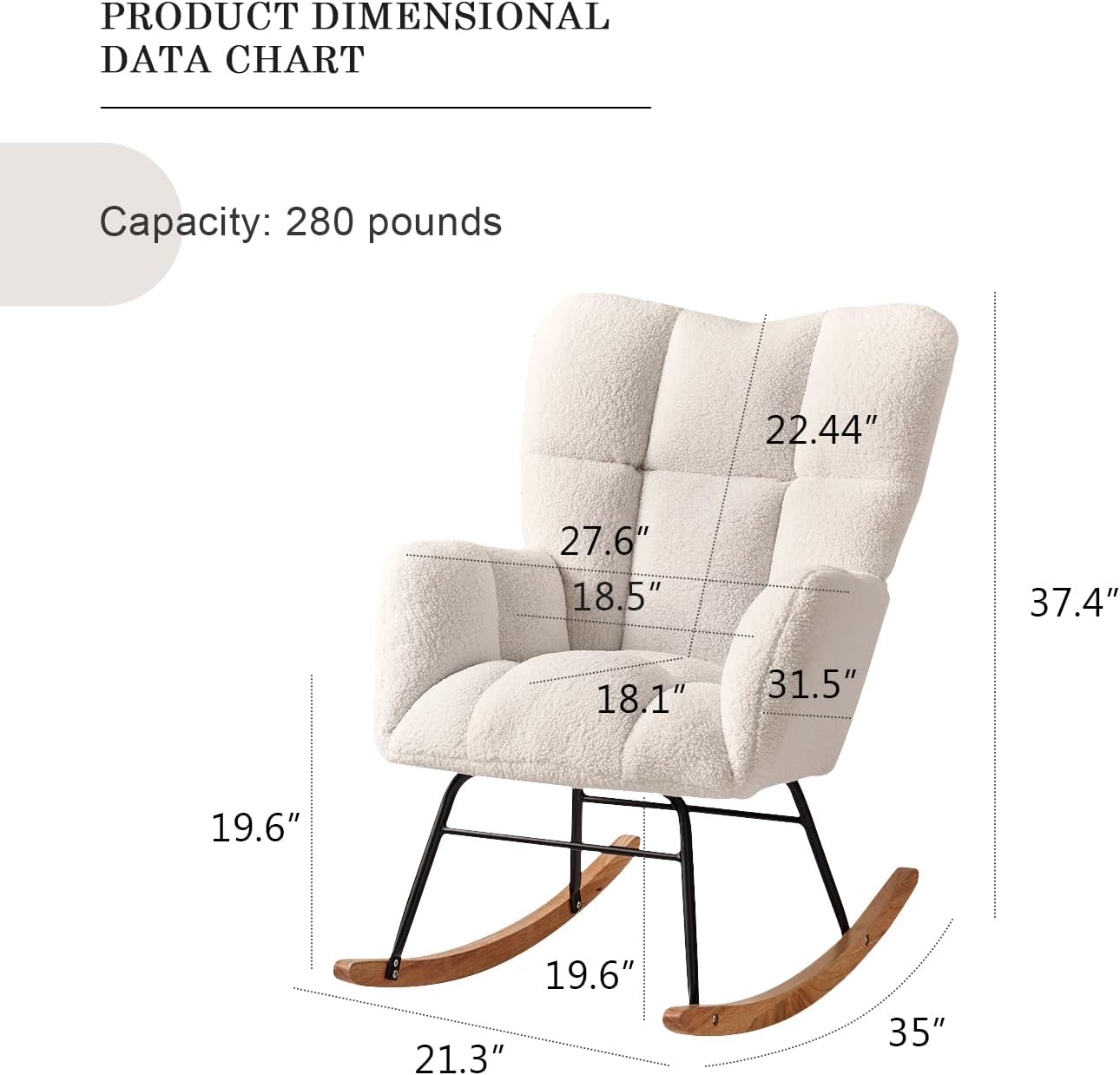 Nursery Rocking Chairs, High Back Teddy Glider Rocking Chair, Upholstered Rocker Recliner Modern Rocking Accent Chairs Comfy Armchairs for Nursery, Bedroom, Living Room (Ivory)