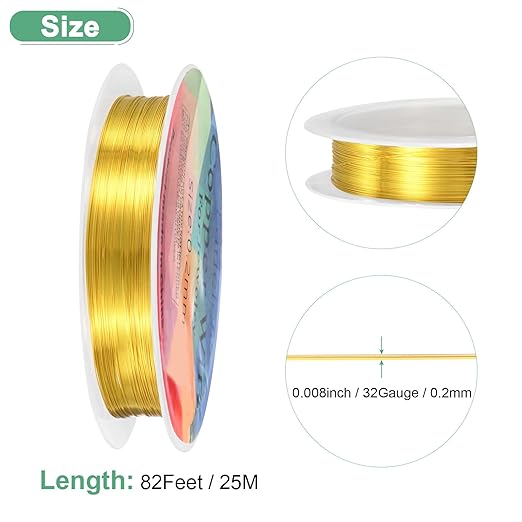 0.2 Mm/32 Gauge Copper Wire for Jewelry Making, 82FT Copper Beading Craft Wire for Jewelry/Weaving/DIY Crafting/Planting, Color-Retaining [25M, Gold Tone]
