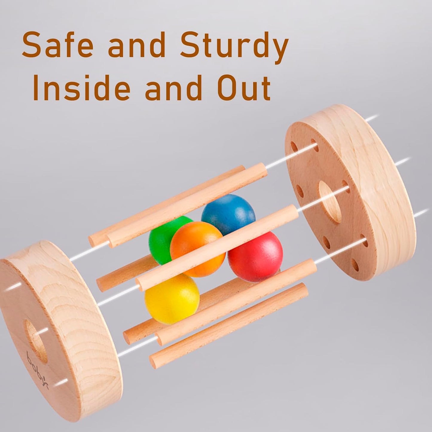 Dailyfunn Montessori Toys Wooden Infant Baby Rolling Rattle Toy for Babies 6-12-18-24 Months Newborn Shower Birthday Gift