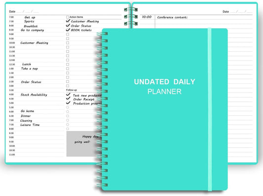 Undated Daily Planner - Undated Planner with Hourly Schedules, Action Items and Follow-up, A4 Daily Organizer Notebook to Increase Productivity, Appointment Book for Time Management, 8.5 × 11 Inch