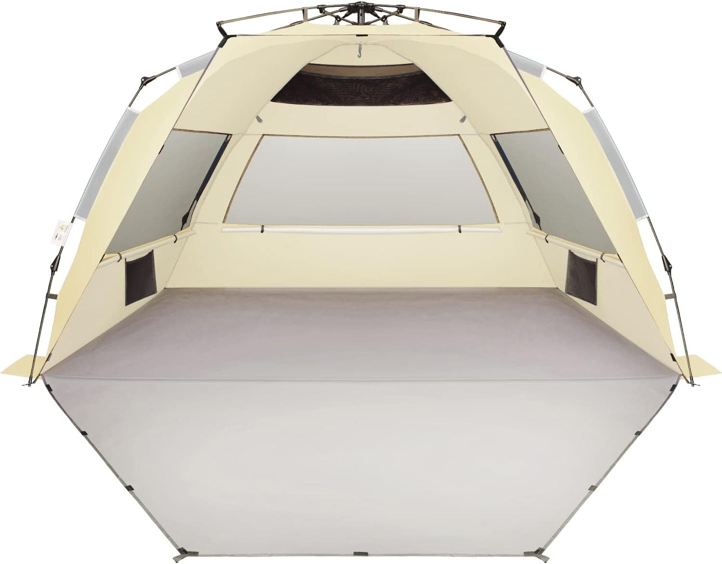 Oileus XX-Large Pop Up Beach Tent Sun Shelter for 5-6 Person Portable Sun Shade Instant Tent for Beach with Carrying Bag, Stakes, 6 Sand Pockets, Anti UV for Fishing Hiking Camping Khaki