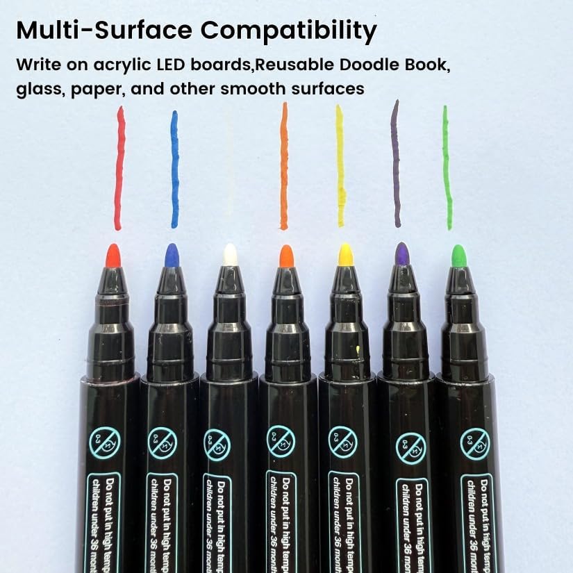 14-Color Neon Markers, erasable liquid chalk for LED Note Board, Whiteboard, Glass, Porcelain, Fabric – Non-Toxic, Quick-Dry, Safe for Kids, Anti-Choke Caps, Easy Erase