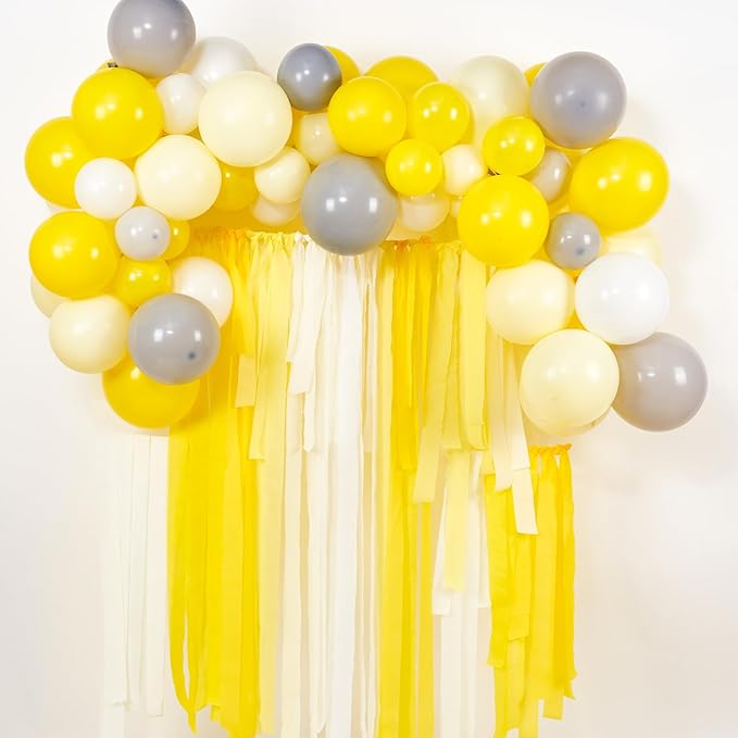 PartyWoo Crepe Paper Streamers 4 Rolls 328ft, Pack of Yellow Crepe Paper for Party, Wedding, Birthday, Baby Shower Decorations (1.8 Inch x 82 Ft/Roll)