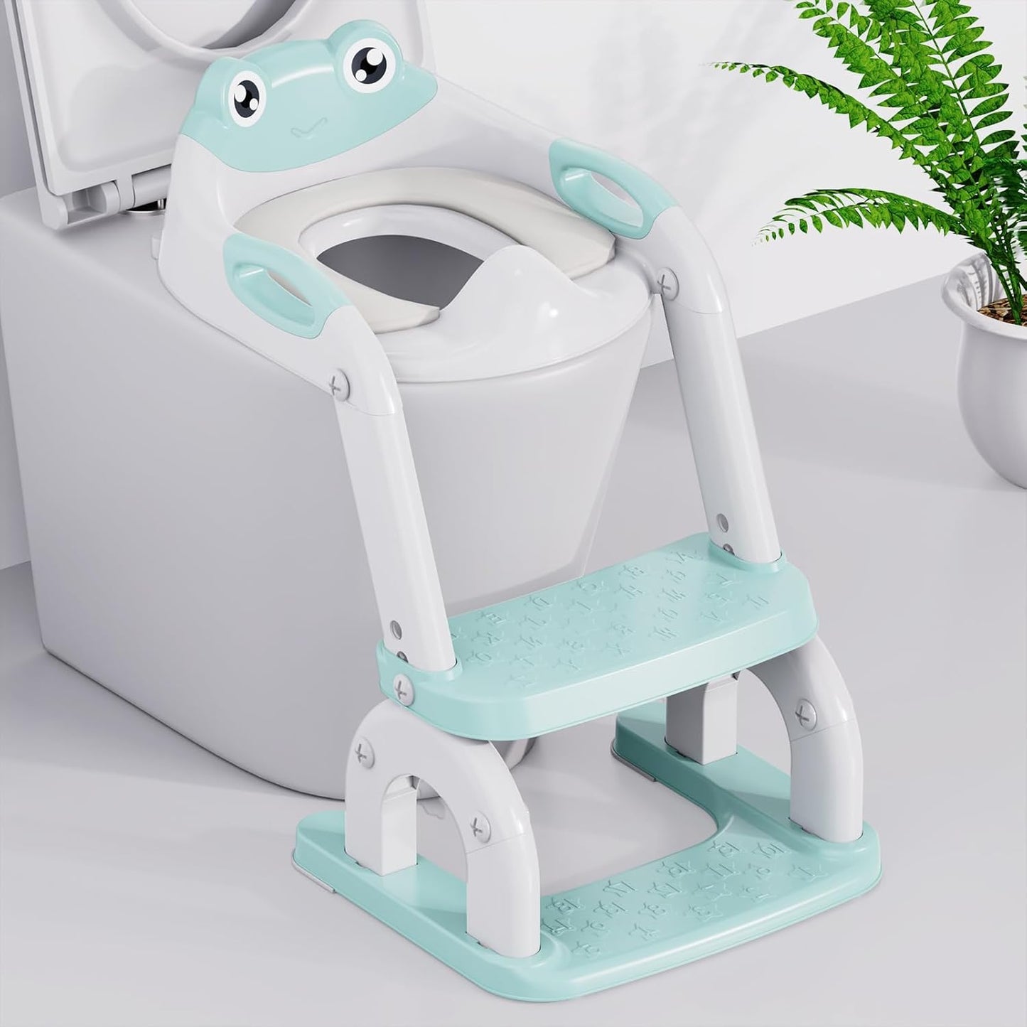 Potty Training Seat with Step Stool Ladder, Upgraded 2-in-1 Toddler Potty Training Toilet Seat with Non-Slip Step Splash Guard Handles and Waterproof Cushion, Toddler Potty Seat for Kids Boys Girls