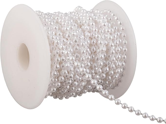3mm Millet Beads Crafts Faux Pearl Beads Garland Pearl Bead Roll Strand of Pearls to Decorate Floral Centerpieces Wedding Party Favor Christmas Tree(33 Feet White)