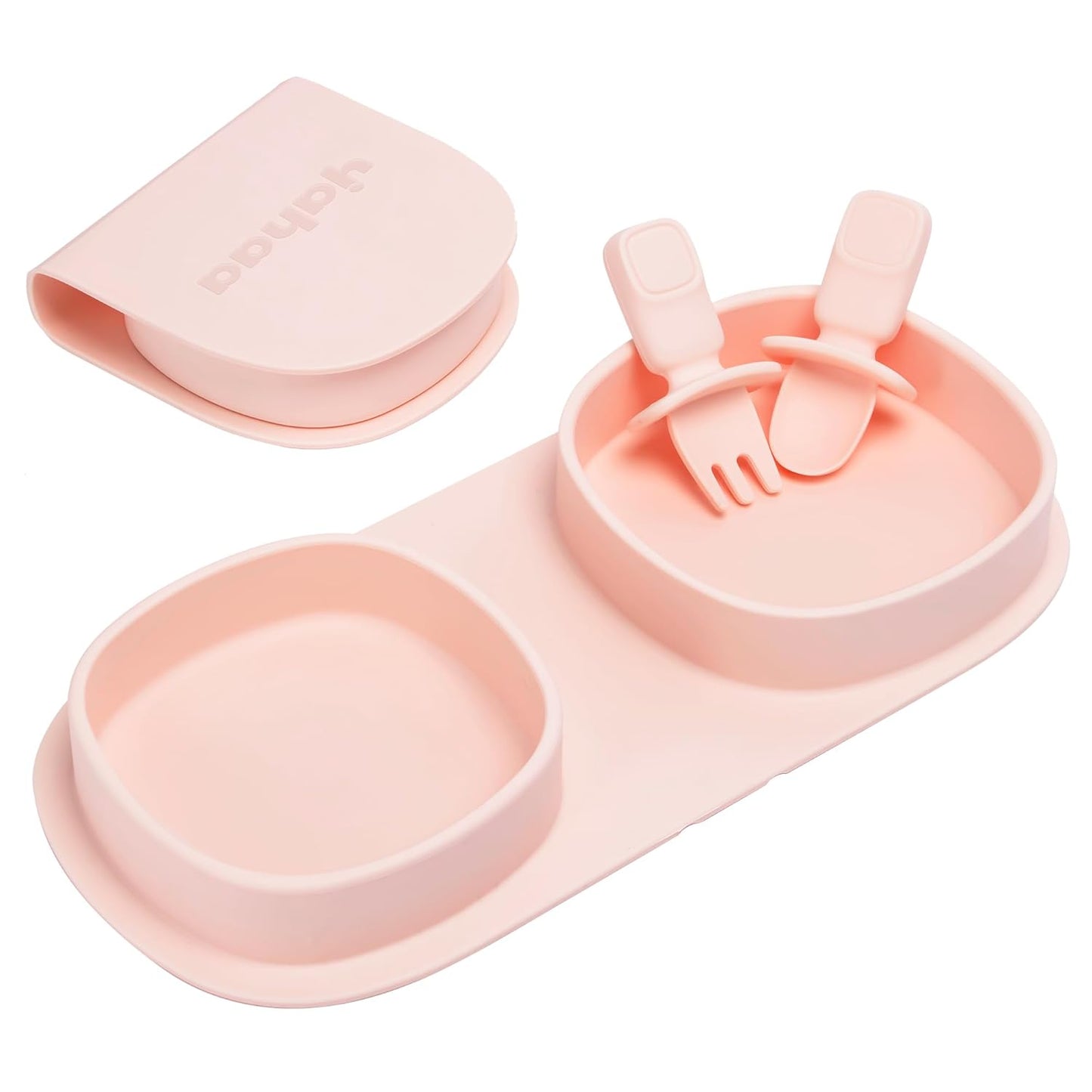 Silicone Foldable Novelty Dinner Plates,Baby Plates Travel Essential with Forks and Spoons,Microwave & Dishwasher Safe,Blush