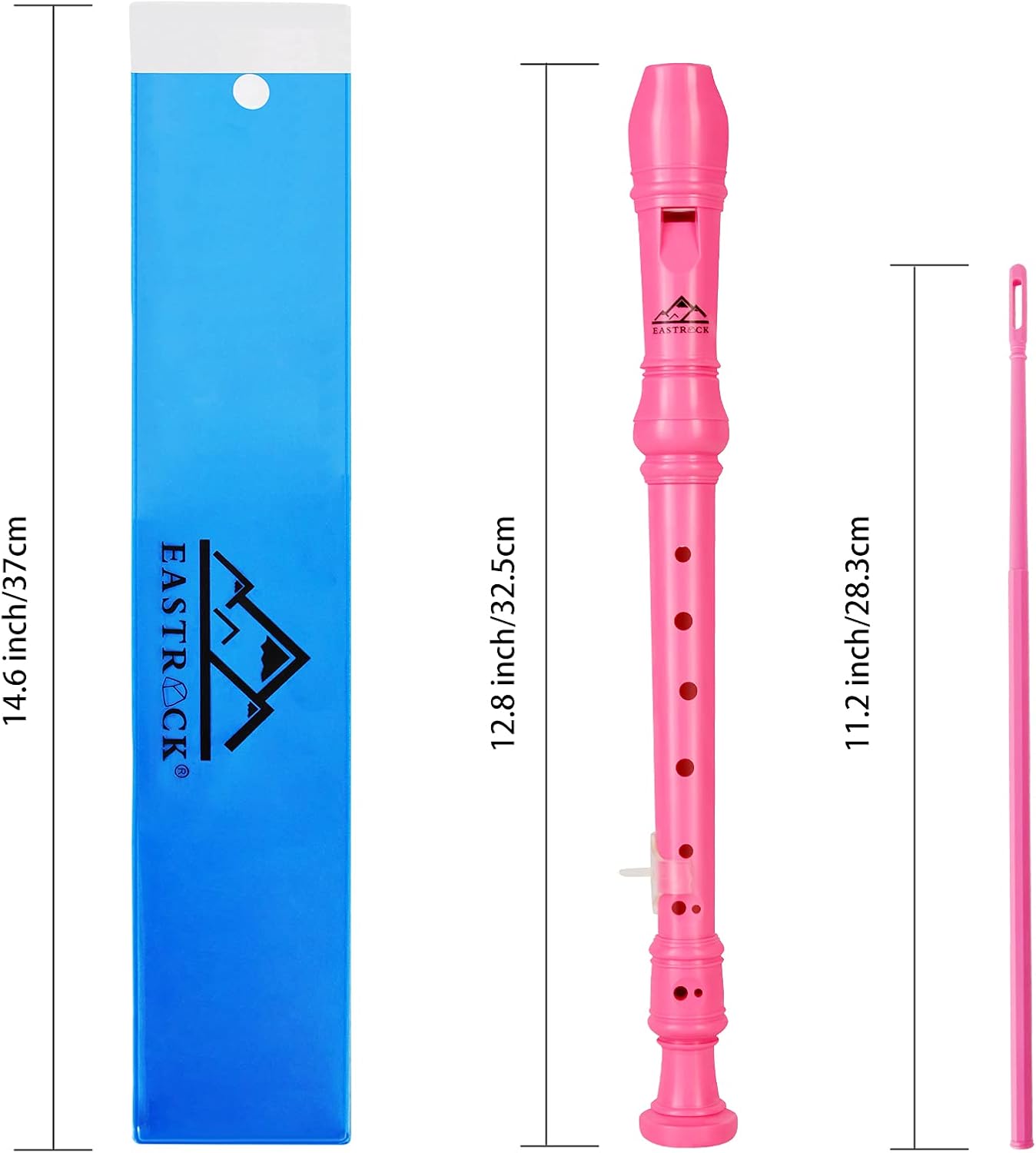 Eastrock Recorder Instrument German Style Soprano Recorder Pink 3 Pieces for Beginners with Cleaning Rod, Fingering Chart, Packing Bag, Thumb Rest