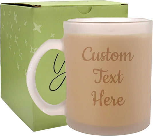 Personalized Coffee Mug Engraved with your Custom Text - Customized 11oz Frosted Glass Mugs, Hot Chocolate Mug, Tea Cup, Birthday Gifts, Retirement Gift (Engraved Custom Text, Frosted)
