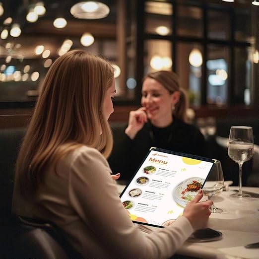 Goodsmart Restaurant Menu Covers – 25 Pack Burgundy 2-View, Top-Loading Menu Holders, Vinyl & Plastic Café Menu Covers, Clear Menu Sleeves, Fits 8.5" x 14", Leather-Style Design, Gold Corners