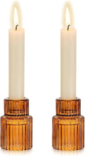 Hewory Glass Taper Candle Holders: 2PCS Amber Elegant Candle Holder Candlestick Holders Bulk, Ribbed Glass Candle Holder Candle Sticks Holder Decor for Table Centerpiece Fall Thanksgiving Home Decor