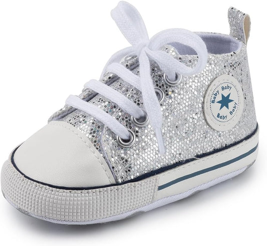 Unisex Baby Girls Boys Canvas High-top Shoes, Newborn Infant Anti-Slip Soft Sole Frist Walking Breathable Sneakers