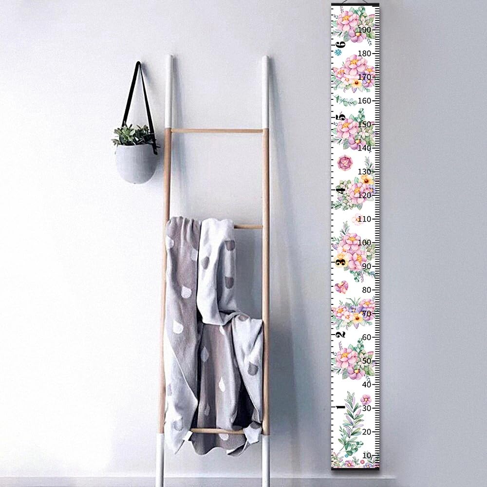 Height Chart for Kids Growth Measuring Girls Room Playroom Essentials Toddler Bedroom Nursery Baby Home Purple Flowers Canvas Wall Decor