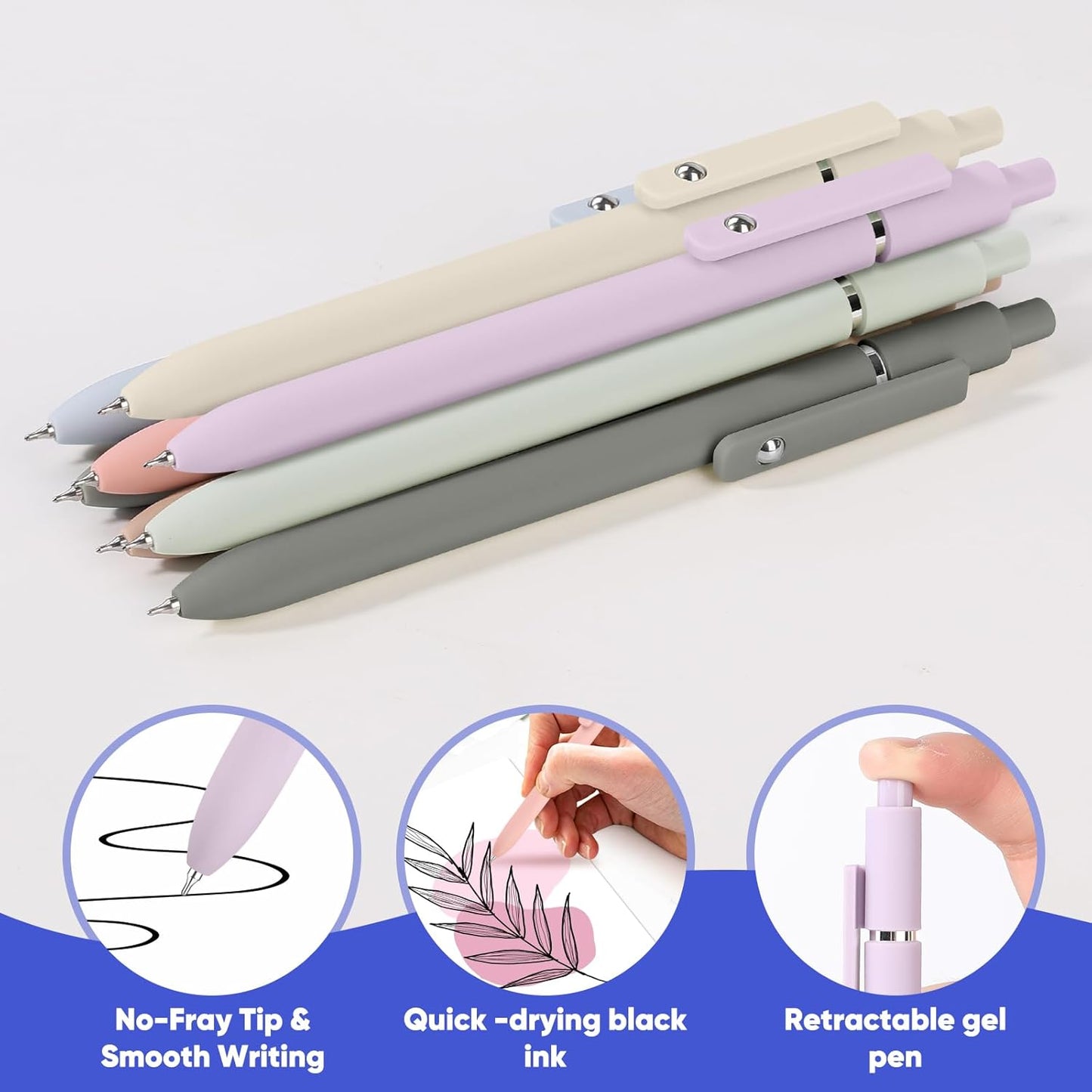 Vanhench 7Pcs 0.5mm Black Ink Pens Fine Point Smooth Writing Gel Pens Quick Dry with Soft Silicone Touch Barrel & Fidget Stress Ball, Multifunction Writing Office Desk Nurse School Supplies