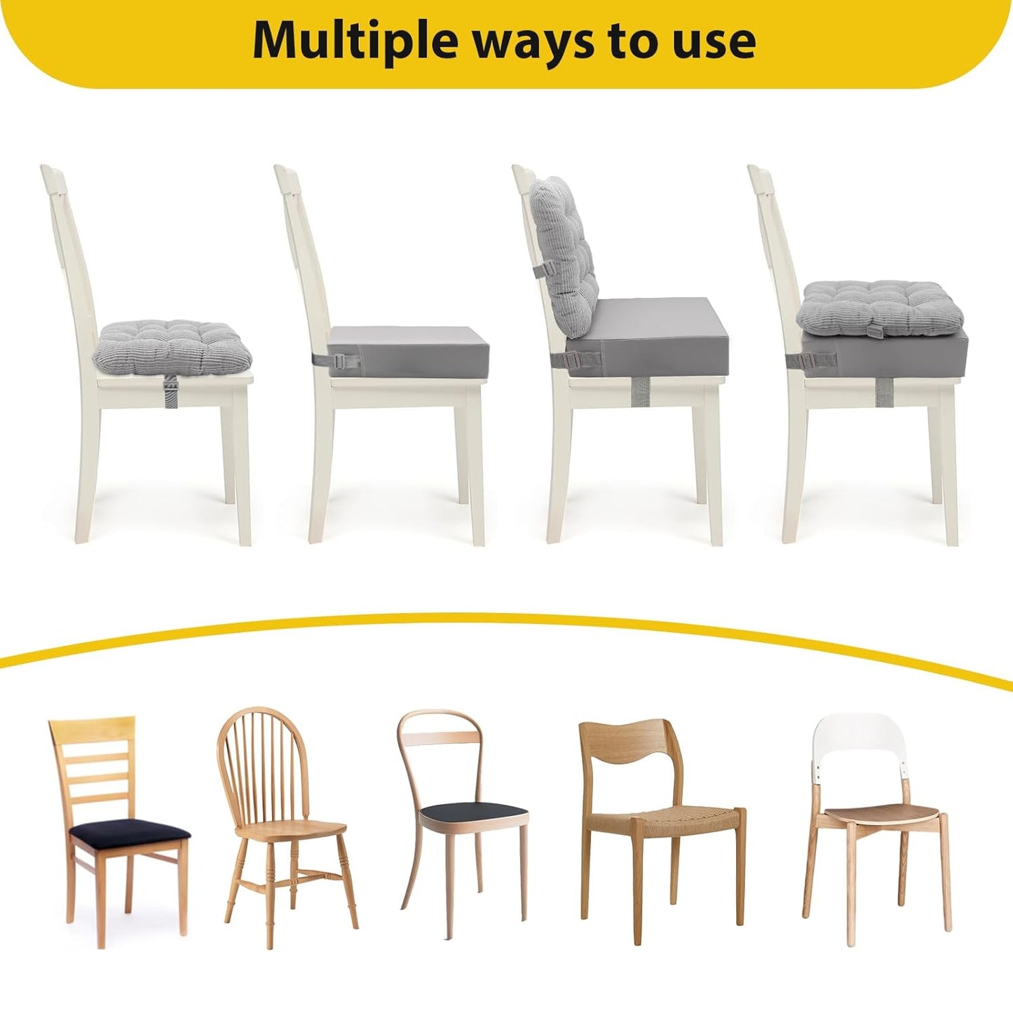 Toddler Booster Seat for Dining Table 2PC Upgraded 3.6IN Cushion with Soft Corduroy Backrest Infant Booster Seat for Kitchen Chair with Adjustable Straps - Non-Slip Base & Breathable Fabric ﻿