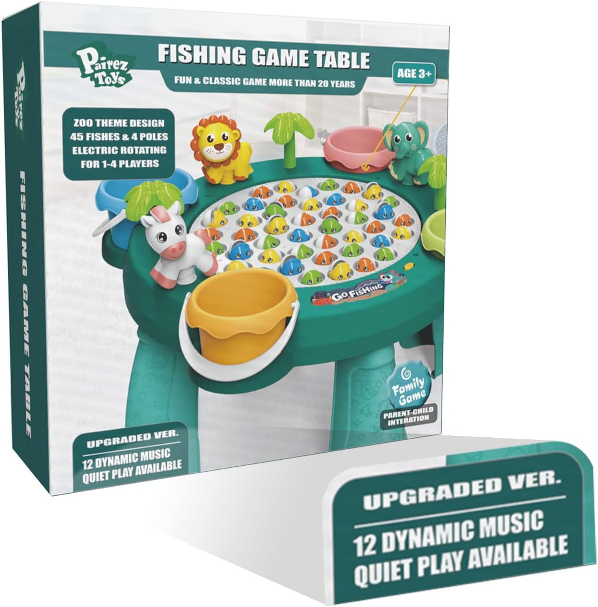 Fishing Game Toy Set, Kids Play Table w/Rotating Board, 45 Fishes & 4 Fishing Poles, Gifts for Children, Boys & Girls Aged 3 4 5 6+ (Upgraded Ver.)