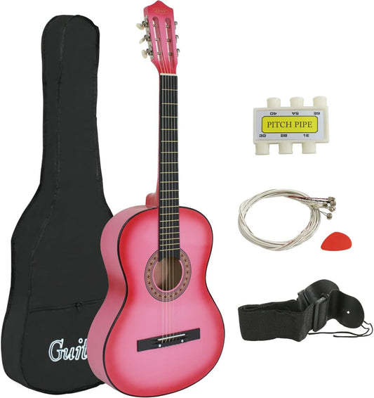 ZENY Beginners 38 inch Acoustic Guitar Package Kit for Right-handed Starters Kids Music Lovers w/Case, Strap, Pitch Pipe and Pick (Pink)