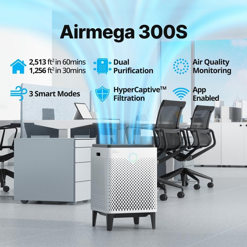 Coway Airmega 300S App-Enabled Smart Air Purifier (Covers 1,256 sq. ft.), True HEPA Air Purifier with Smart Technology, Compatible with Amazon Alexa