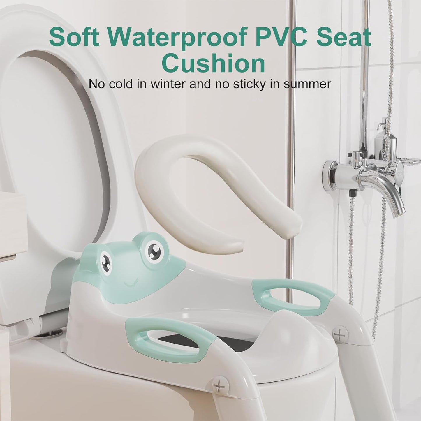 Potty Training Seat with Step Stool Ladder, Upgraded 2-in-1 Toddler Potty Training Toilet Seat with Non-Slip Step Splash Guard Handles and Waterproof Cushion, Toddler Potty Seat for Kids Boys Girls