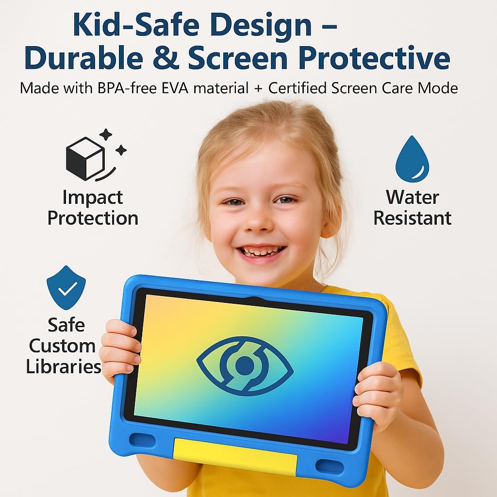 10.1 Inch Kids Tablet with Shockproof Case | Android 14, 64GB+8GB RAM, 12H Battery | Parental Control, Google Kids Space & Preloaded Educational Apps | WiFi 6, HD Display, Ages 3-12