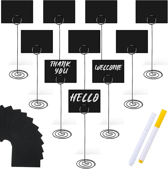 TecUnite 12 Pcs Mini Chalkboard Signs, 4"x3" Small Chalkboard Label with Metal Stand 2 Water Based Chalk for Food Buffet Tabletop Blackboard Sign for Party Bakery(Black,8.7 x 2.8 in)