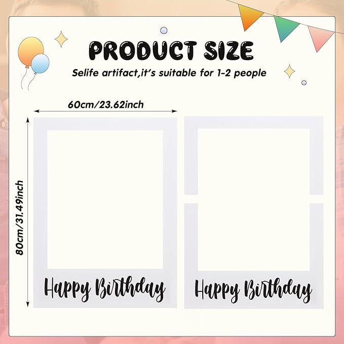 32 x 24 Inch Large Photo Booth Props Picture Frame Happy Birthday Party Frame DIY Cutouts Photo Booth Props Selfie for Party Supplies Favors(White Blank,Happy Birthday)