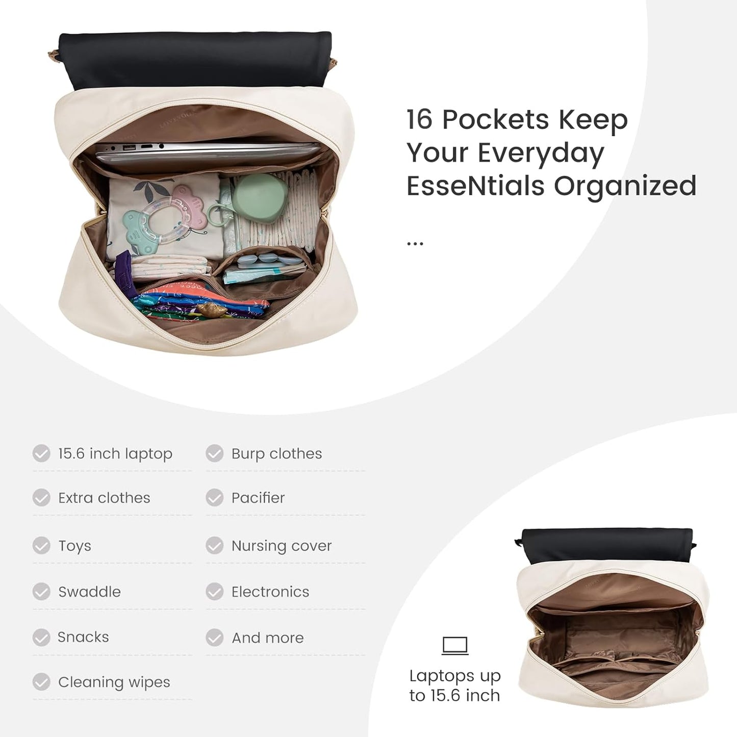 LOVEVOOK Diaper Bag Backpack, Baby Travel Bags for Boys & Girl, Toddler Waterproof Diaper Bag w/Changing Pad, Stroller Straps, Pacifier Case, Newborn Essentials Must Haves Mom