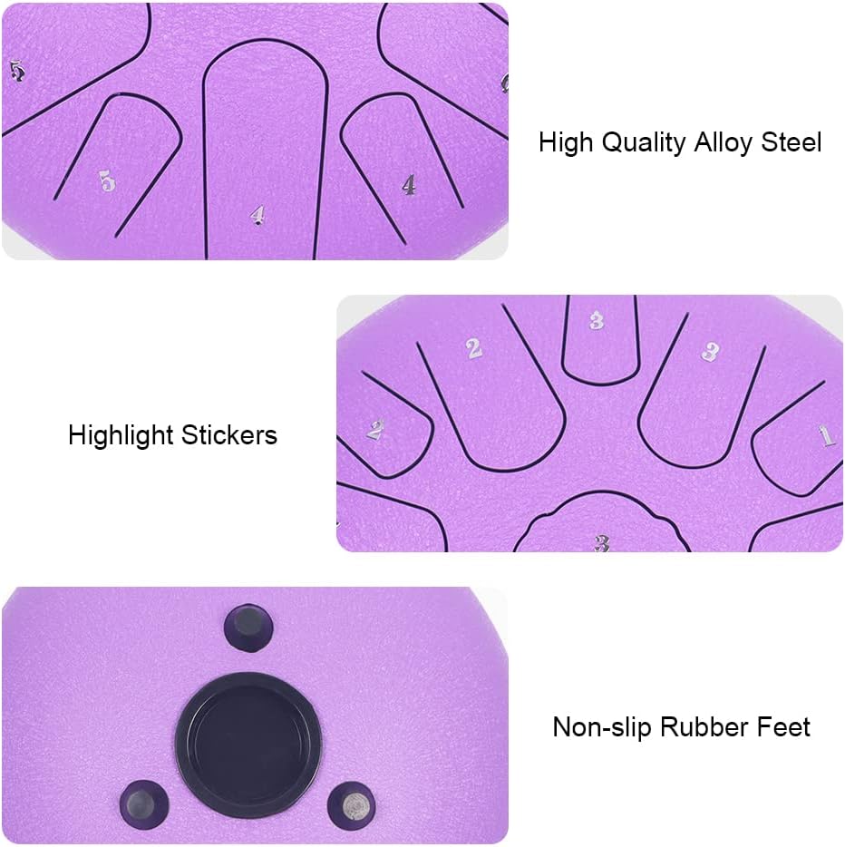 Rain Drum for Outside Garden,Steel Tongue Drum 12 Inches 15 Notes Musical Instruments, Handpan Drum Percussion Instrument, with Soft Bag, Music Book, 2 Mallets, for Meditation or Yoga (Purple)