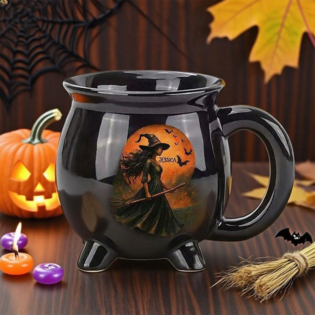 Custom Witch Cauldron Mug, Witch Themed Halloween Coffee Mug, Personalized Witches Brew Halloween Coffee Mug For Women, Besties, Family, Witches Cauldron (1 Pcs)