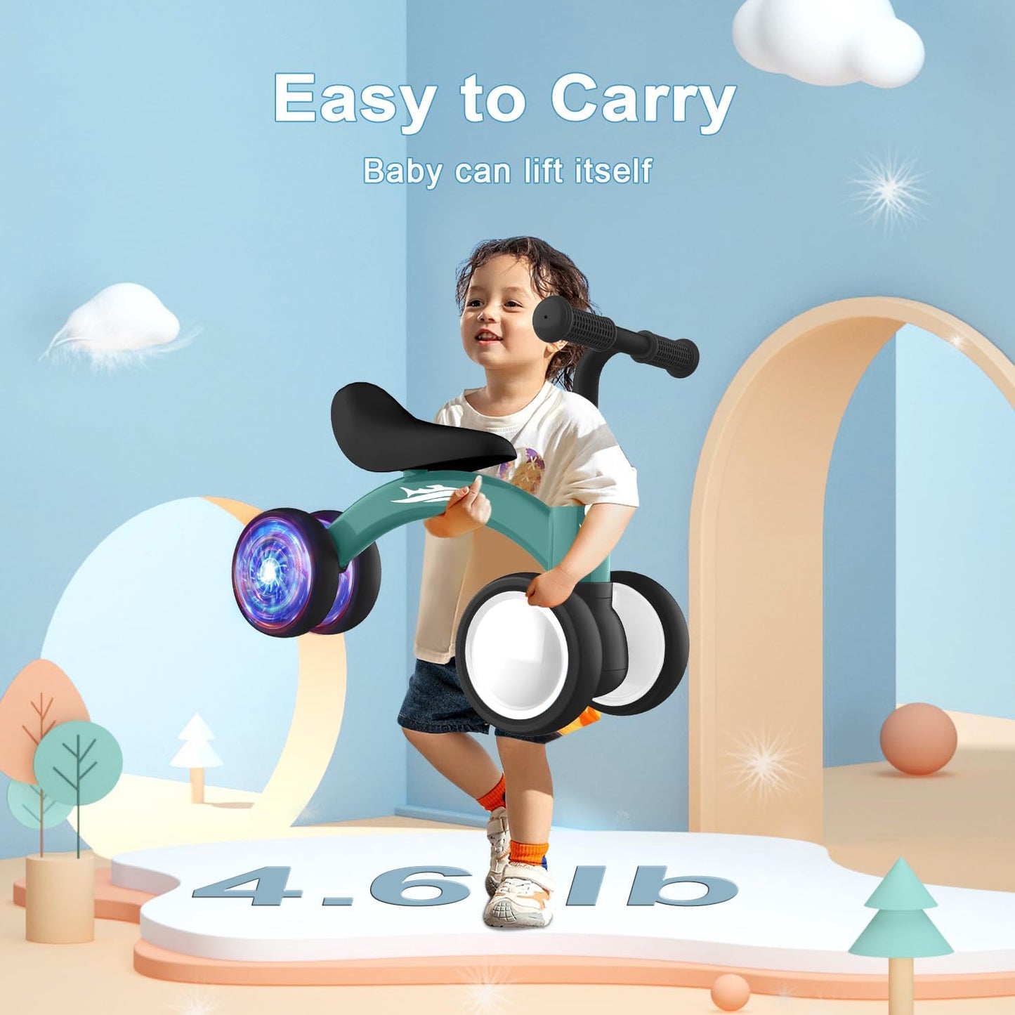 Colorful Lighting Baby Balance Bike Toys for 1 Year Old Boy Girl Gifts, 10-36 Month Toddler Balance Bike, No Pedal 4 Silence Wheels & Soft Seat First Riding on Toys, 1st Birthday Gifts