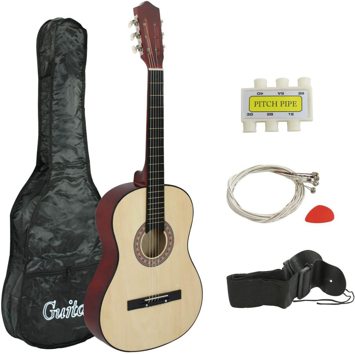 Smartxchoices 38" Kids Acoustic Guitar Kits with Gig Bag, Strap, Pitch Pipe, Extra Set of Strings and Pick for Novice Beginners Music Lovers Kids (Natural)