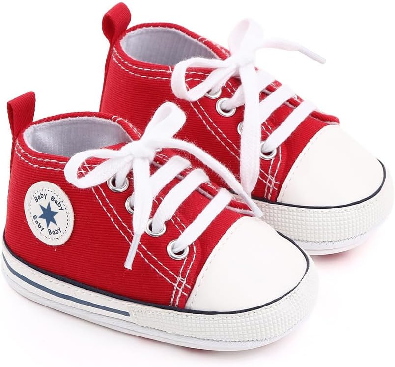 Unisex Baby Girls Boys Canvas High-top Shoes, Newborn Infant Anti-Slip Soft Sole Frist Walking Breathable Sneakers