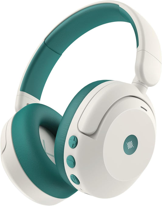 iClever BTH20 Active Noise Cancelling Headphones for Kids, 60H Play Time,Type C Fast Charging,Safe Volume 80dBA,Bluetooth5.4,Award-Winning Kids Headphones Wireless for iPad Tablet Airplane,White&Green