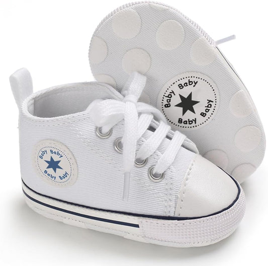 Unisex Baby Girls Boys Canvas High-top Shoes, Newborn Infant Anti-Slip Soft Sole Frist Walking Breathable Sneakers