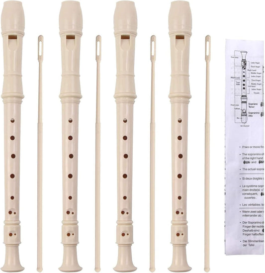 SANNIX 4 Pack Recorder Instrument, 8 Hole German Style Soprano Recorder for Beginner, Recorder With Cleaning Rod, School Student Music Instrument (Ivory)