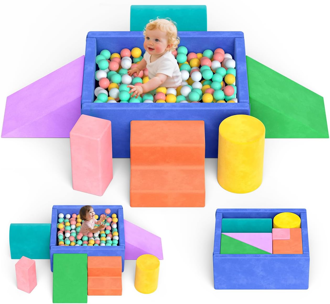 Lischwert Foam Climbing Blocks for Toddlers, Soft Play Ball Pit, Baby Climbing Blocks Soft Play Climbing for Toddlers with Foldable Block and Tunnel Indoor Climbing Toys for Toddler 1-3