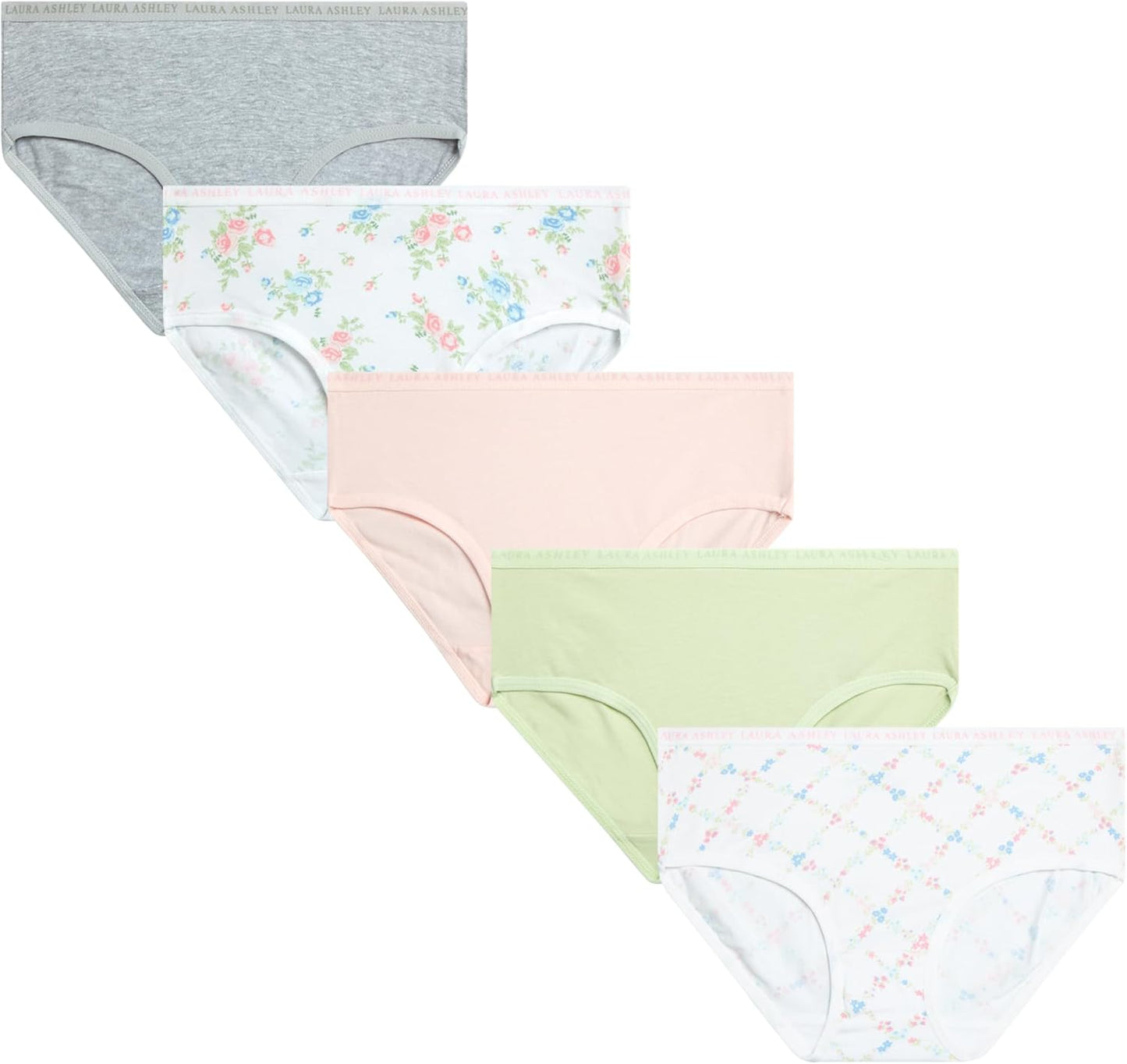 Laura Ashley Girls Underwear - 5 Pack Soft Stretch Breathable Panties for Girls - Lightweight Cotton Panties (Size: 4-12)