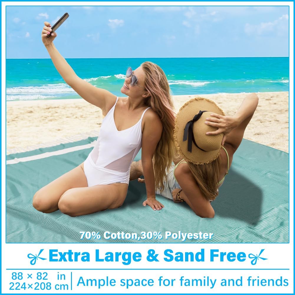 Oversized Turkish Beach Towel Blanket XXL Cotton Sandproof Towels Boho Woven Extra Large Big Sand Free Giant Throw Thick Blankets Huge Quilt XL Picnic Camping Necessities Cloud For Adult Gifts Teal