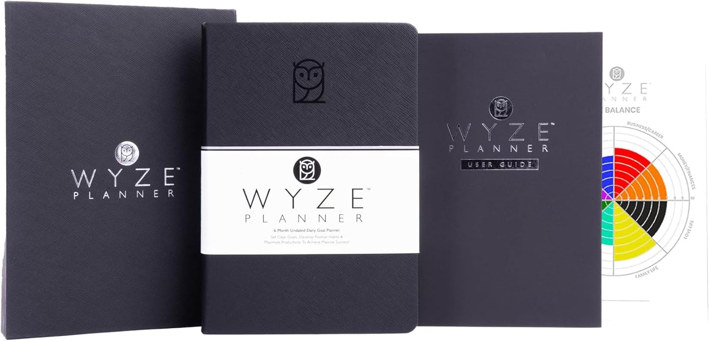 Undated Daily Planner – 6-Month A5 Productivity Organizer with Full Page Per Day, Hourly Schedule, Goal Setting, Habit Tracker, Weekly & Monthly Pages – Hardcover Time Management Notebook (Black)