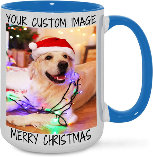 Ship Next Day Custom Mug Design Your Own Photo Text Personalized Picture Gifts for Women Men Customized Gifts Idea Personalized Coffee Mugs 15oz Blue Handle