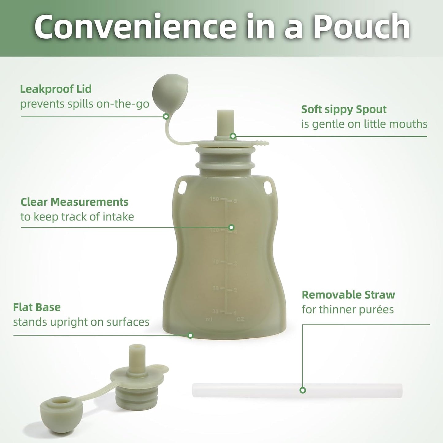 Reusable Baby Food Pouches with Straws, 4 Pack Refillable Silicone Squeezable Pouch for Kids Toddlers, BPA Free, Baby Food Storage Containers for Make Homemade, 5 oz