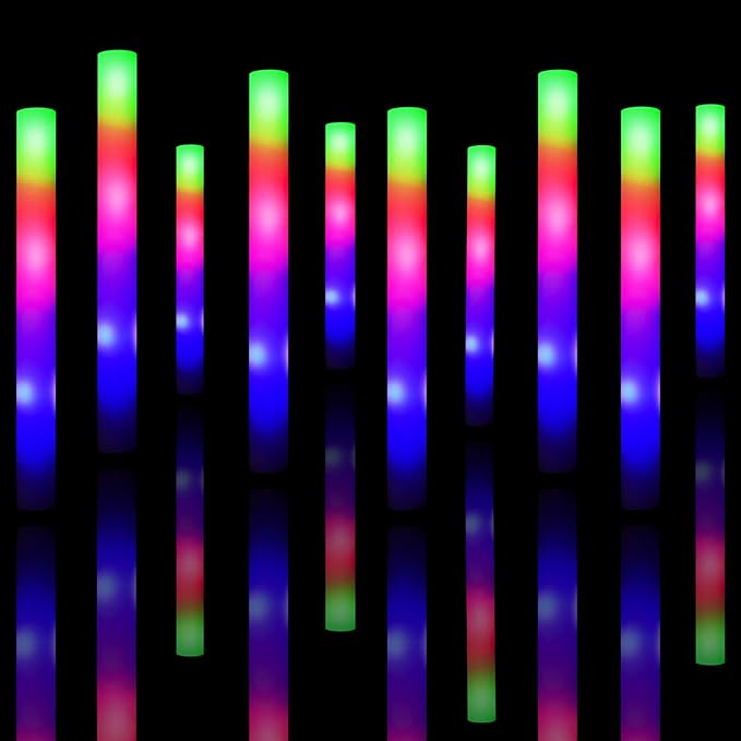 Foam Glow Sticks Bulk 60 Pack,3 Modes Flashing LED Light Sticks Glow in The Dark Party Supplies Light Up Toys for Parties Wedding Birthday Concert Christmas Halloween