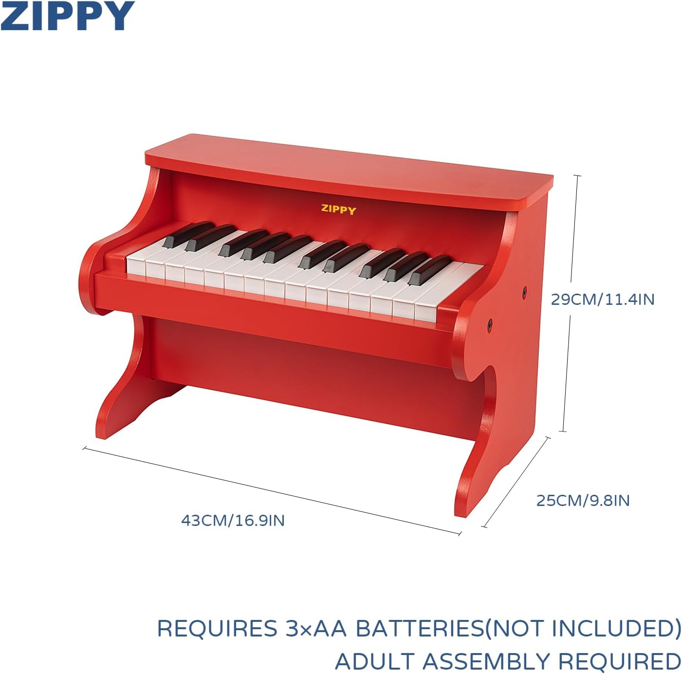 ZIPPY Kids Piano Keyboard, 25 Keys Digital Piano for Kids, Mini Music Educational Instrument Toy, Wood Toy for Toddlers Girls Boys (Red)